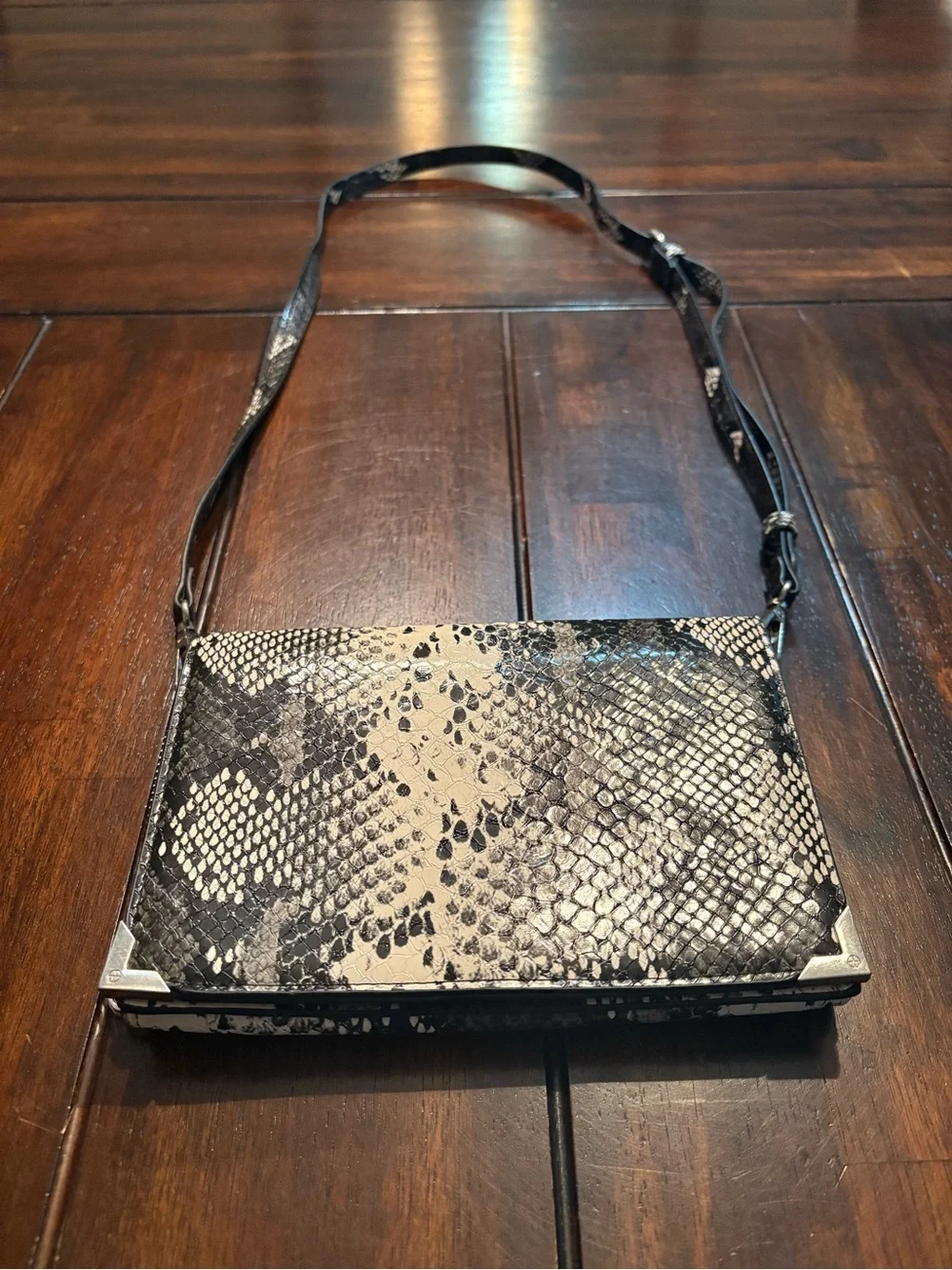 Black & Cream Snake-Print Crossbody Bag